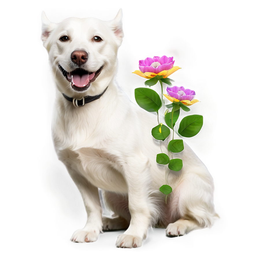 White Dog With Flowers Png Lqc61 PNG Image