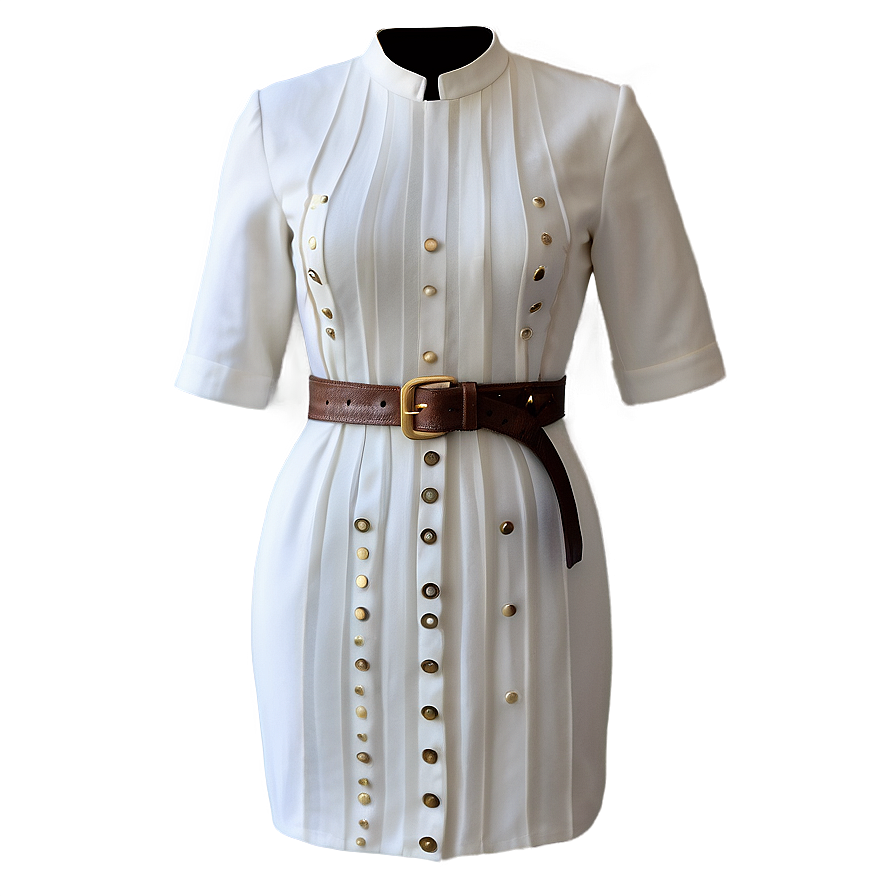 White Dress With Belt Detail Png 63 PNG Image