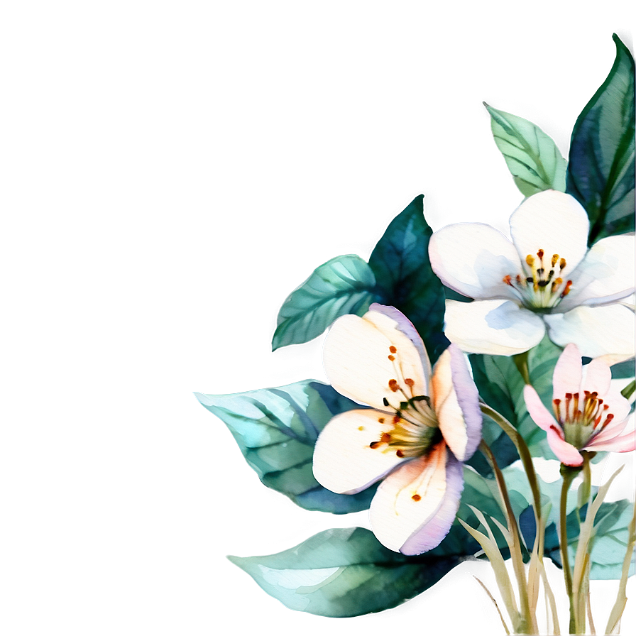 White Flowers Watercolor Png 05242024 PNG Image