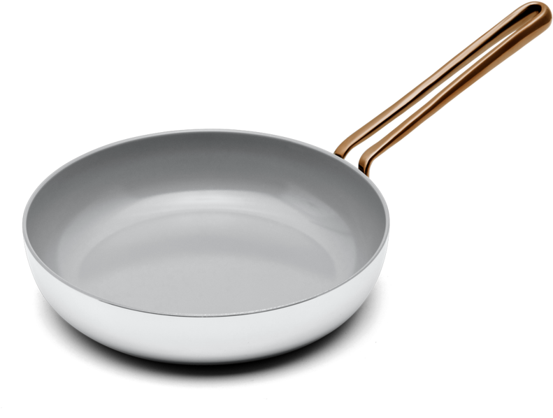 White Frying Panwith Copper Handle PNG Image