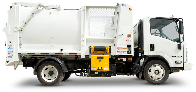 White Garbage Truck Side View PNG Image