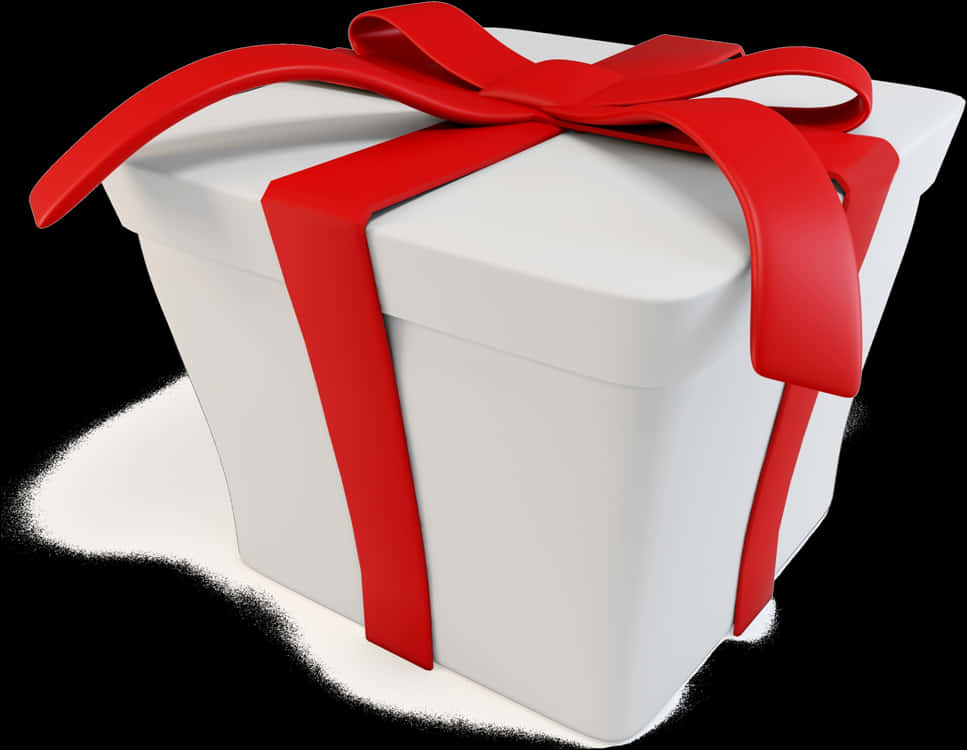 White Gift Box Red Ribbon PNG Image