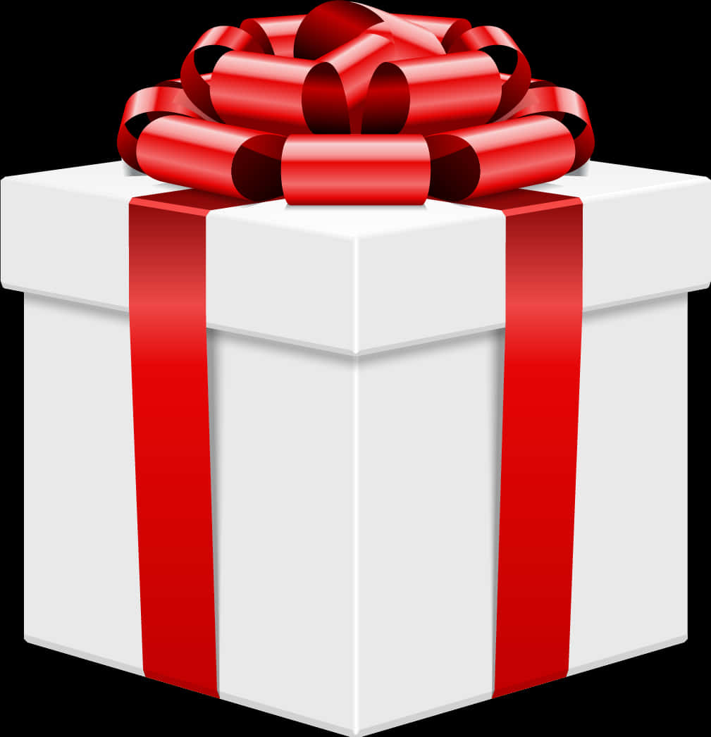 White Gift Box Red Ribbon PNG Image