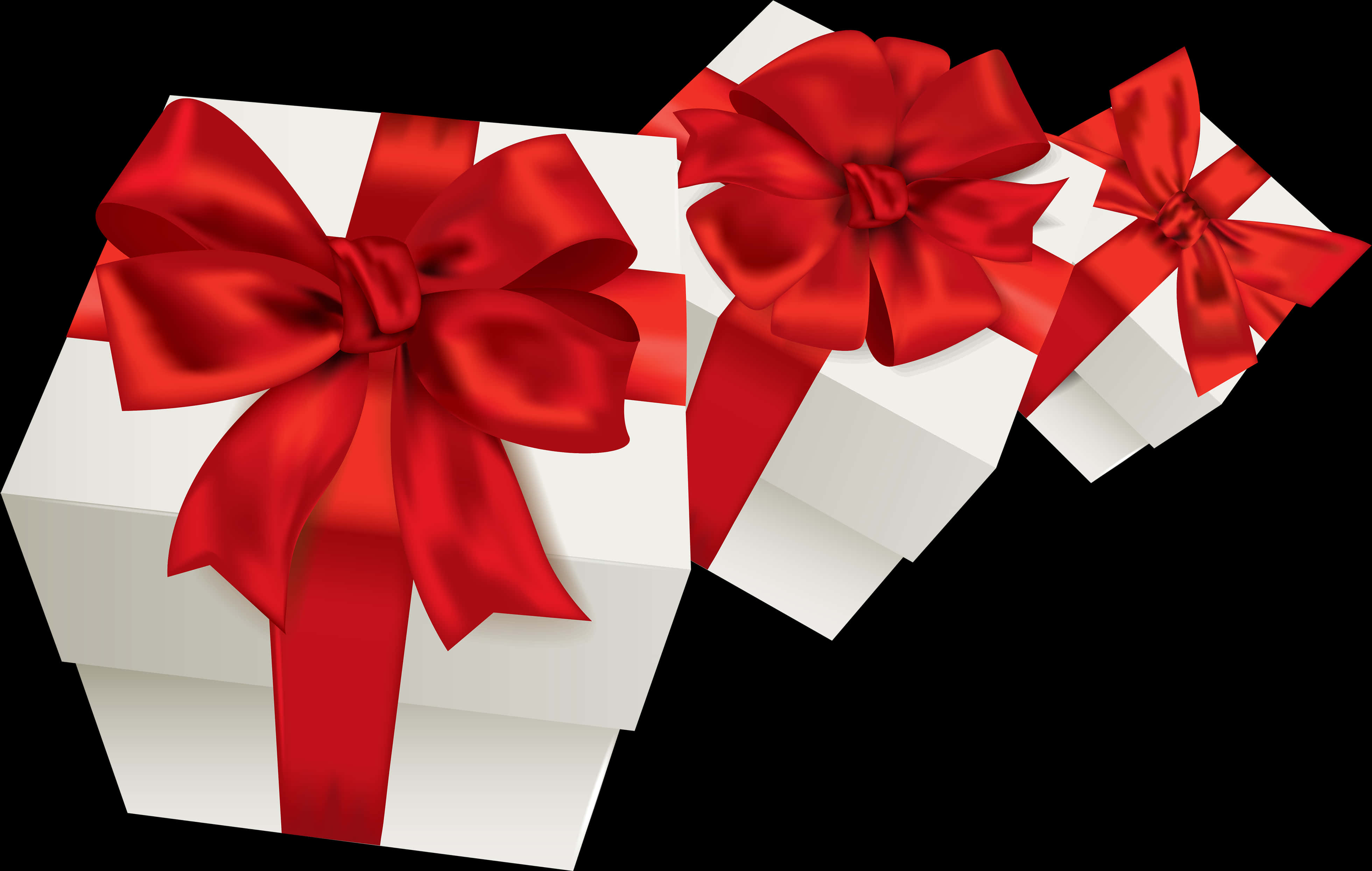 White Gift Boxes Red Ribbons PNG Image