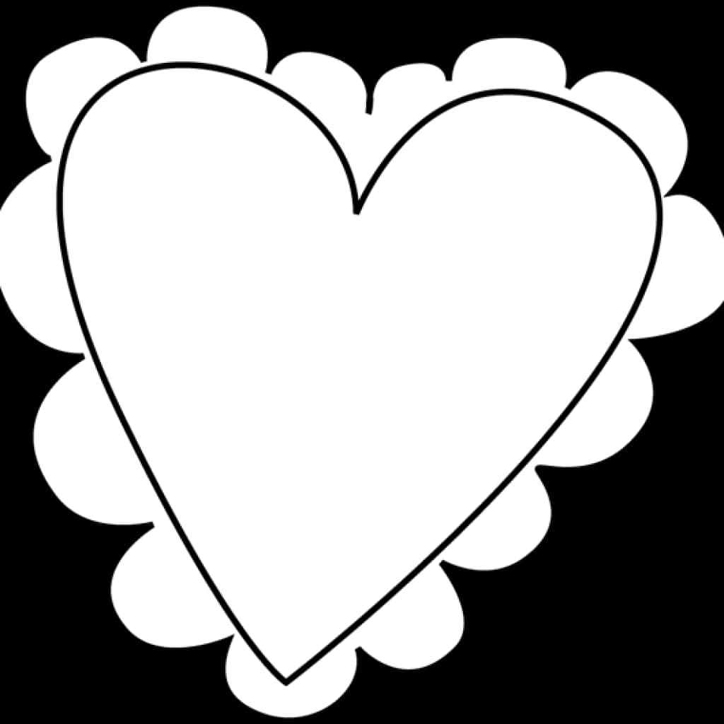 White Heart Outline Black Background PNG Image