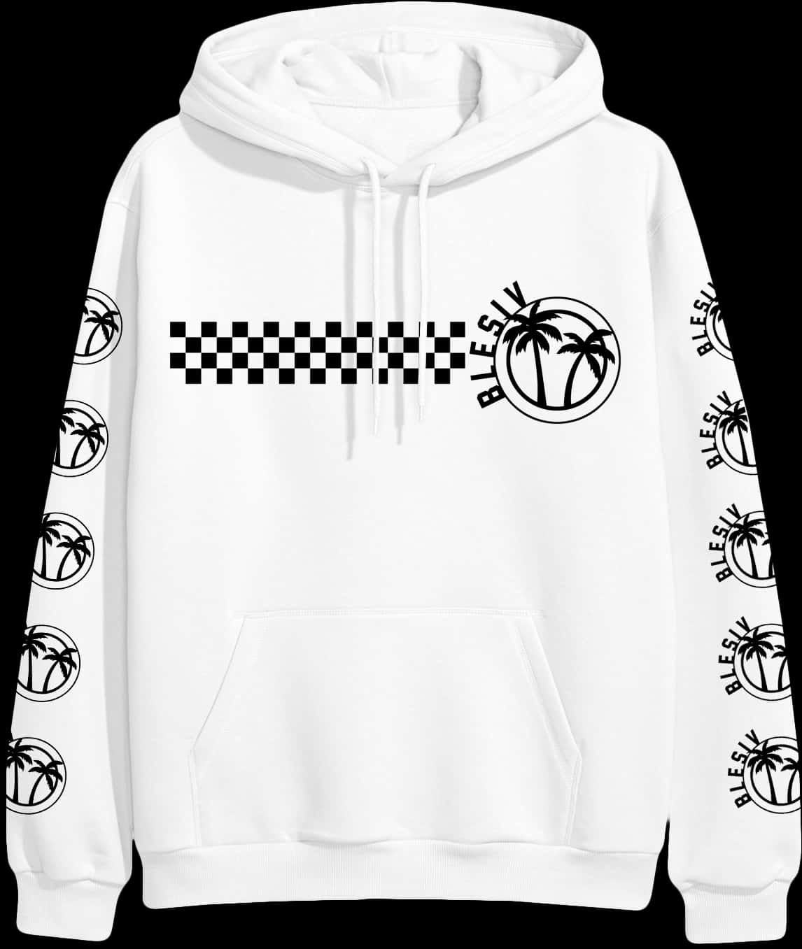 White Hoodiewith Black Graphics PNG Image