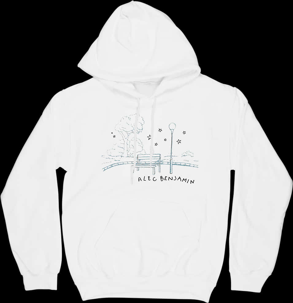 White Hoodiewith Park Bench Graphic PNG Image