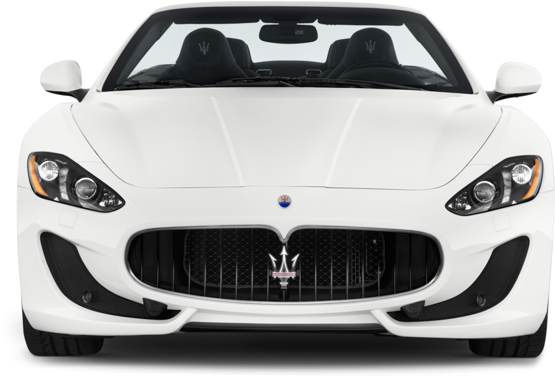 White Maserati Convertible Front View PNG Image