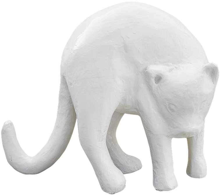 White Plaster Cat Sculpture PNG Image