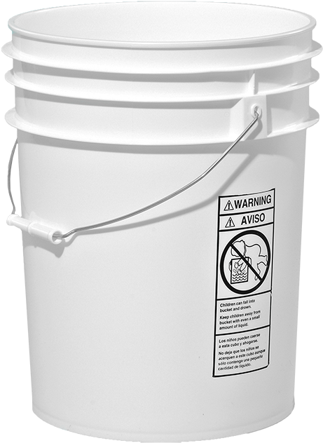 White Plastic Bucket With Warning Label PNG Image