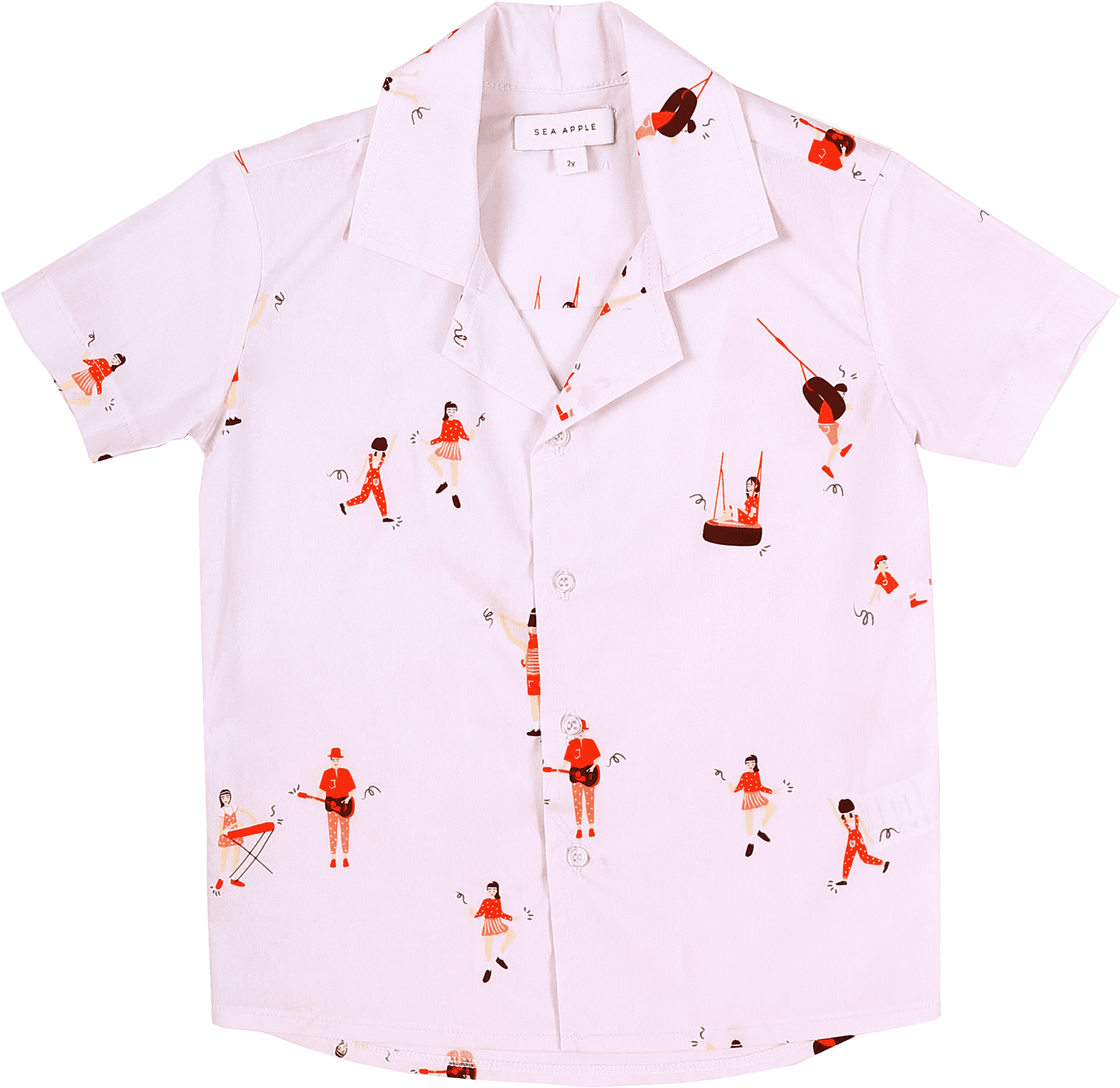 White Polo Shirtwith Red Printed Design PNG Image