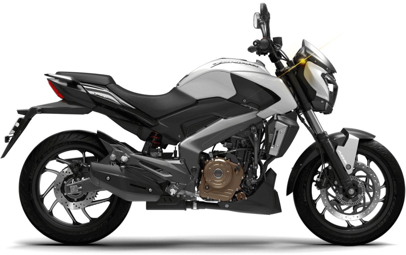 White Pulsar Motorcycle Profile View PNG Image