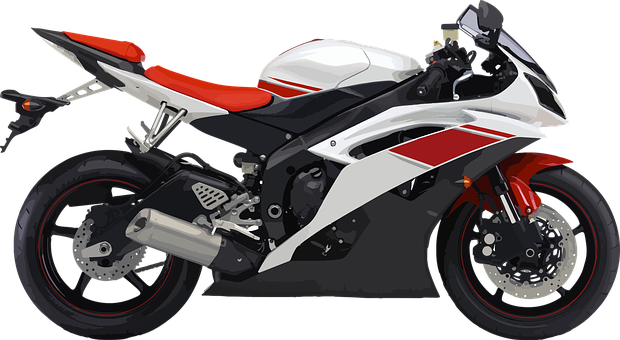 White Red Sport Motorcycle PNG Image