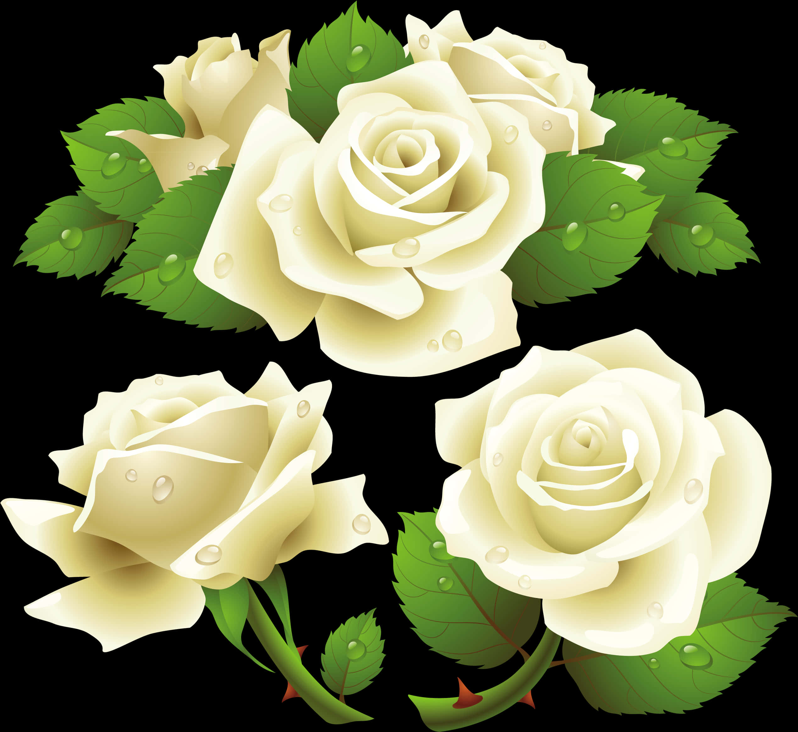 White Roses Vector Illustration PNG Image