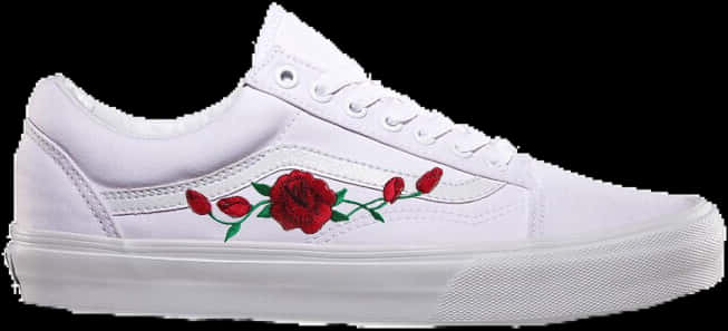 White Sneakerwith Red Rose Embroidery PNG Image