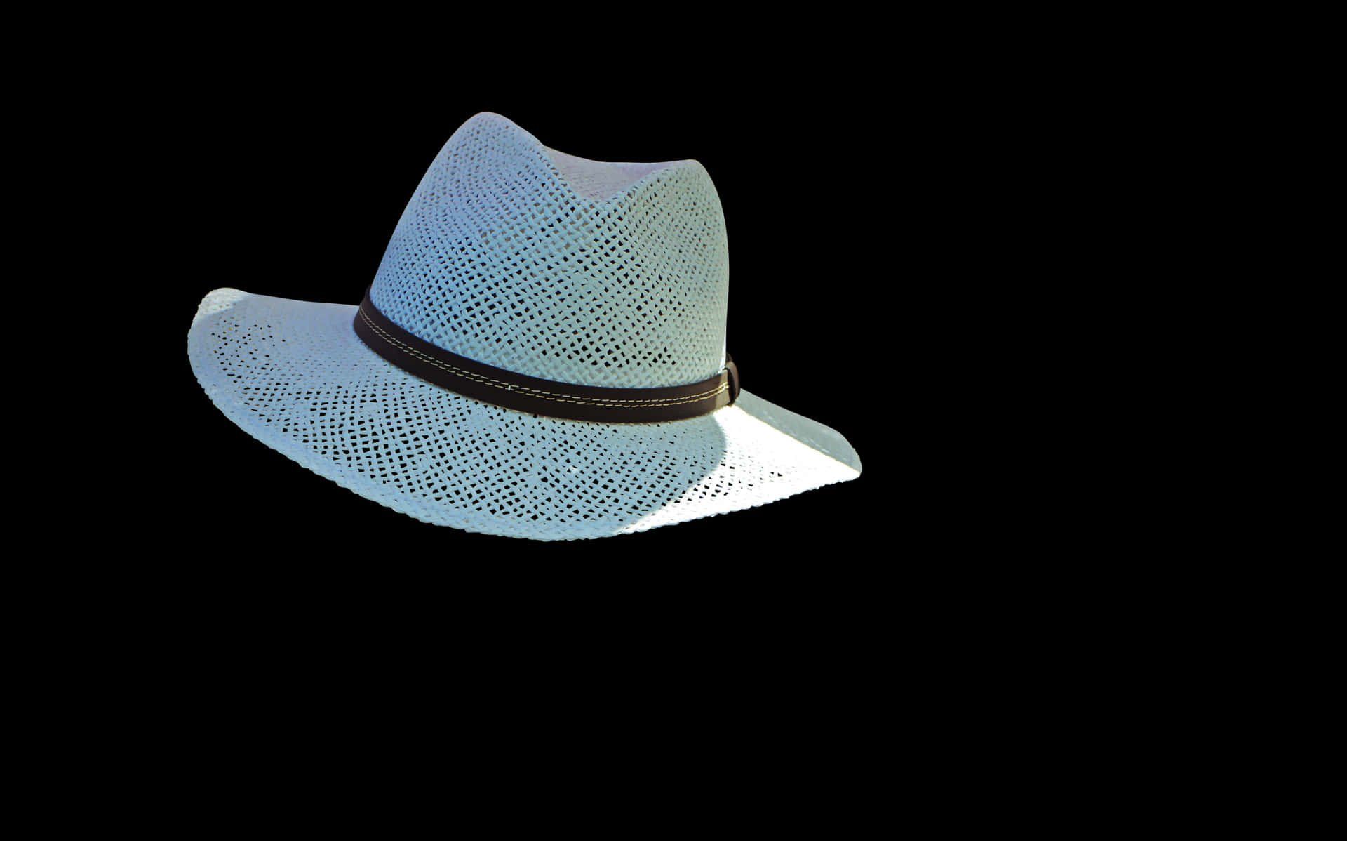 White Straw Hat Black Background PNG Image