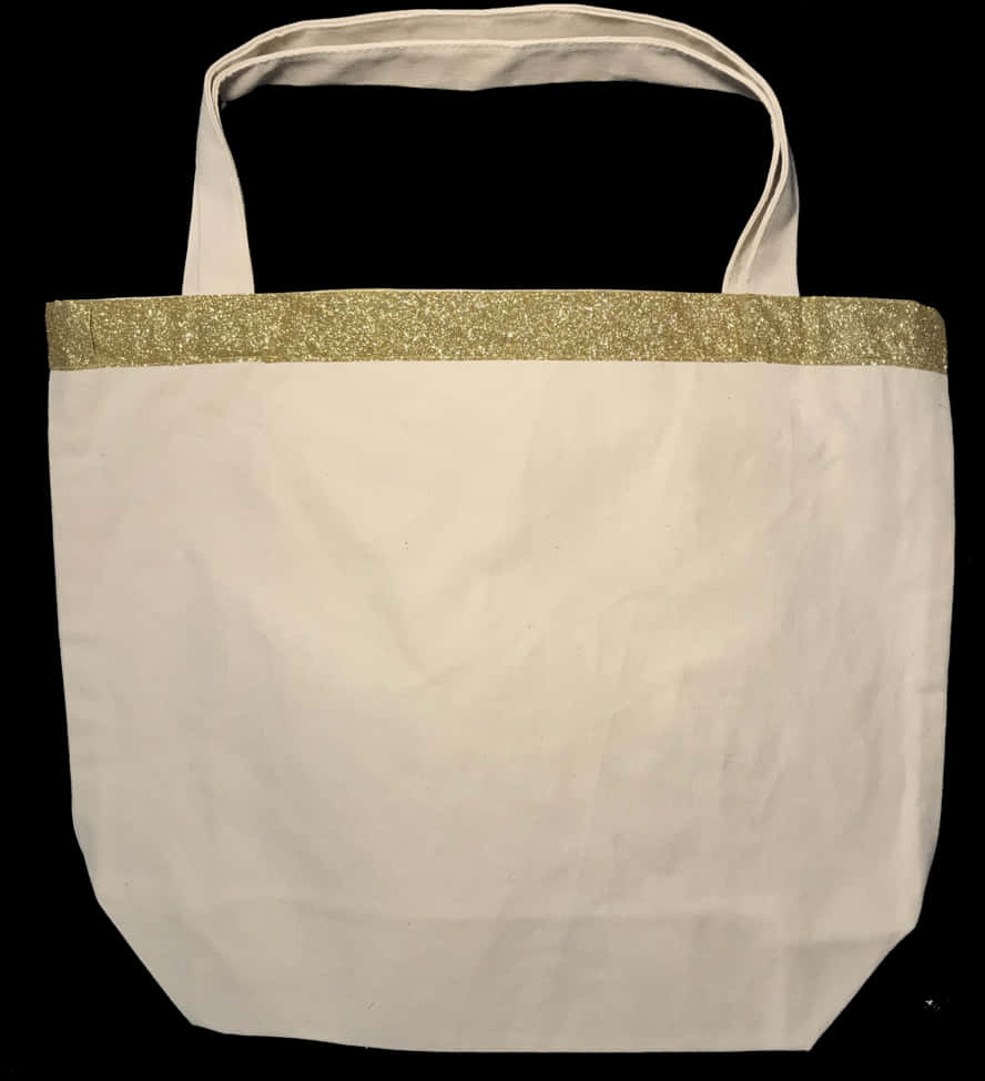 White Tote Bagwith Gold Glitter Trim PNG Image