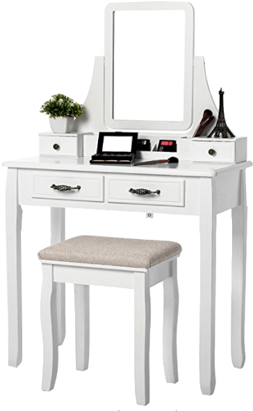 White Vanity Dressing Table With Stool PNG Image