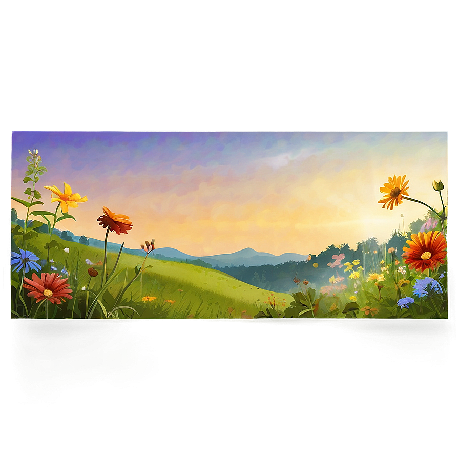 Wildflower Meadow At Sunrise Landscape Png Qmb PNG Image