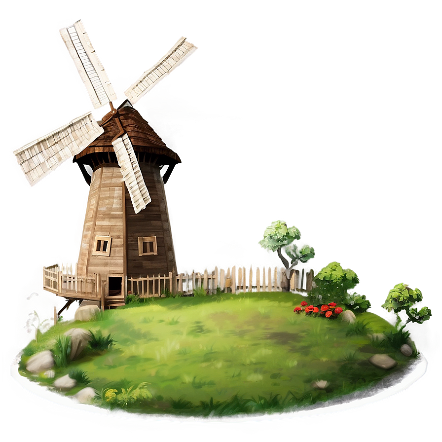 Windmill In Vintage Style Png Fjt PNG Image