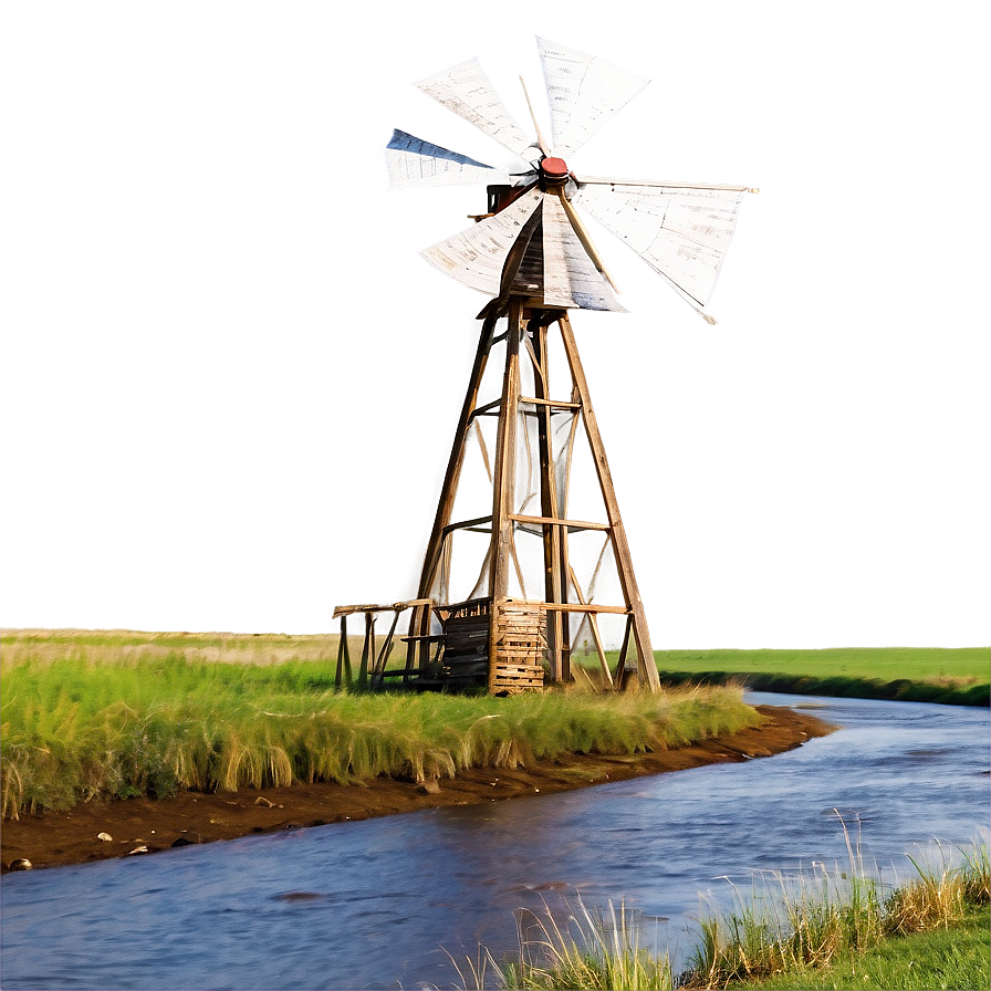 Windmill With Flowing River Png Mhi PNG Image