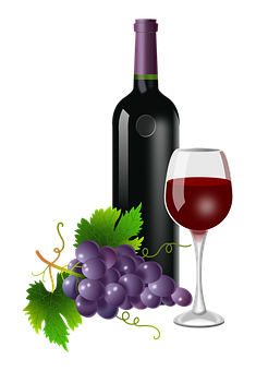 Wine Bottle Glass Grapes Vector PNG Image