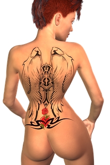 Winged Back Tattoo Art PNG Image