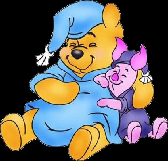 Winniethe Poohand Piglet Cuddling PNG Image