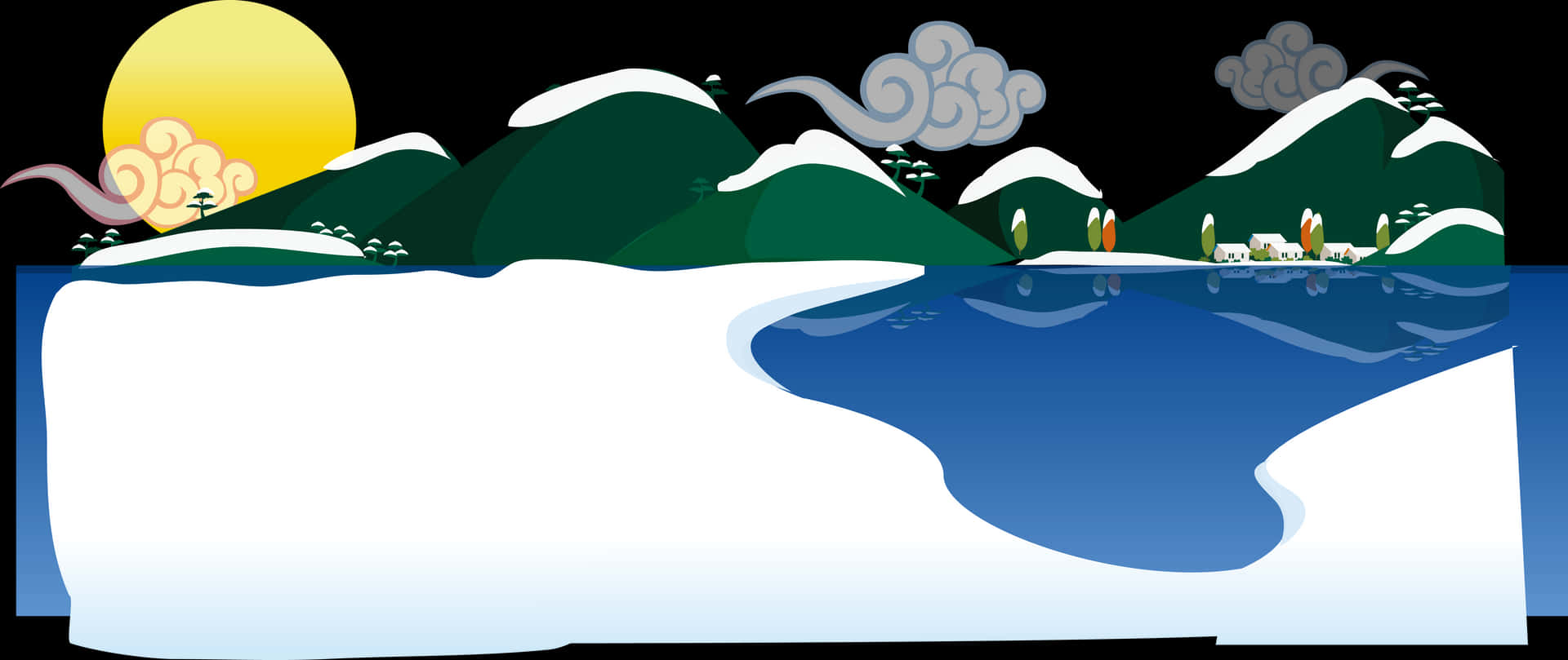 Winter Landscapewith Snowy Mountainsand Lake PNG Image