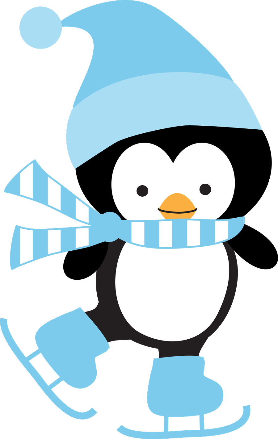 Winter Skating Penguin Cartoon PNG Image