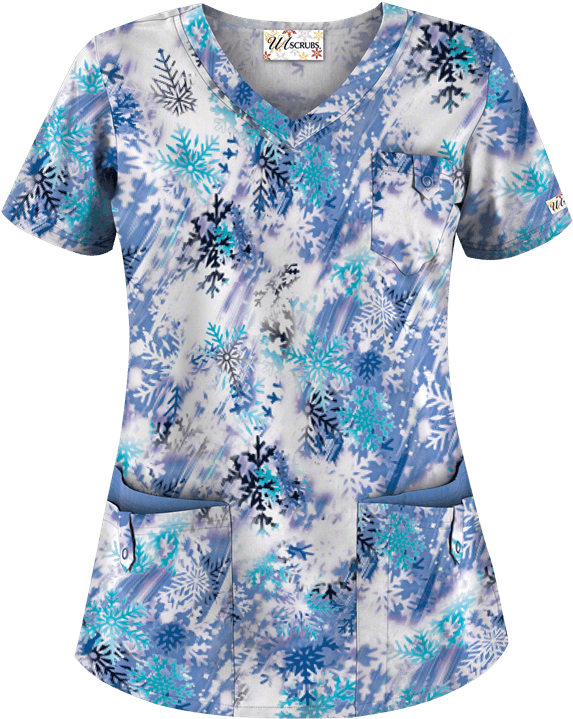 Winter Snowflake Print Scrubs Top PNG Image