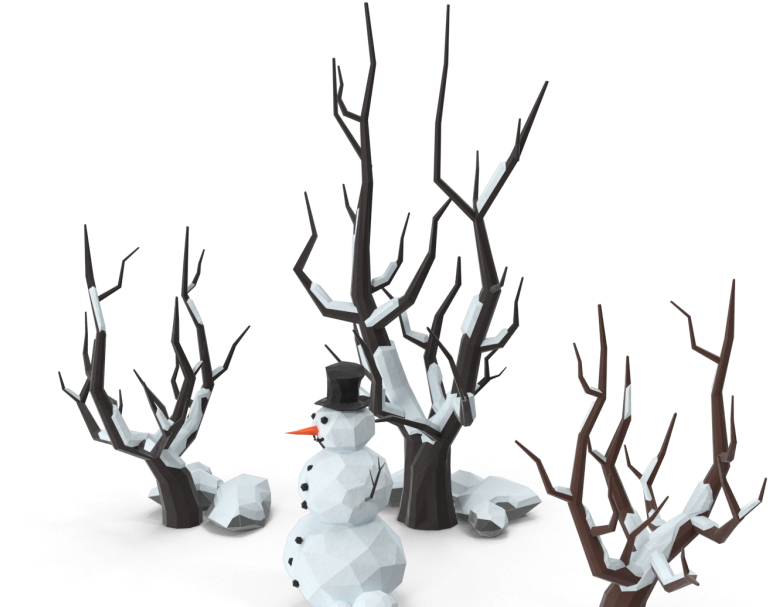 Winter Snowmanand Bare Trees PNG Image