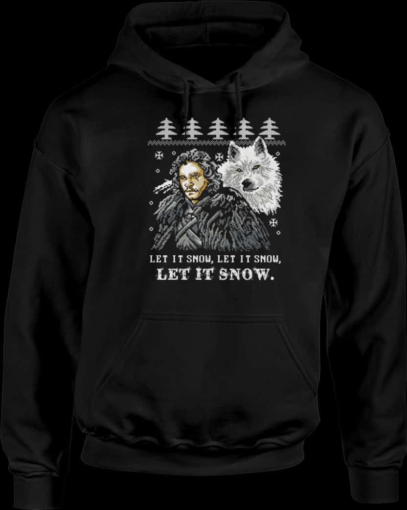 Winter Themed Black Hoodiewith Graphic Print PNG Image