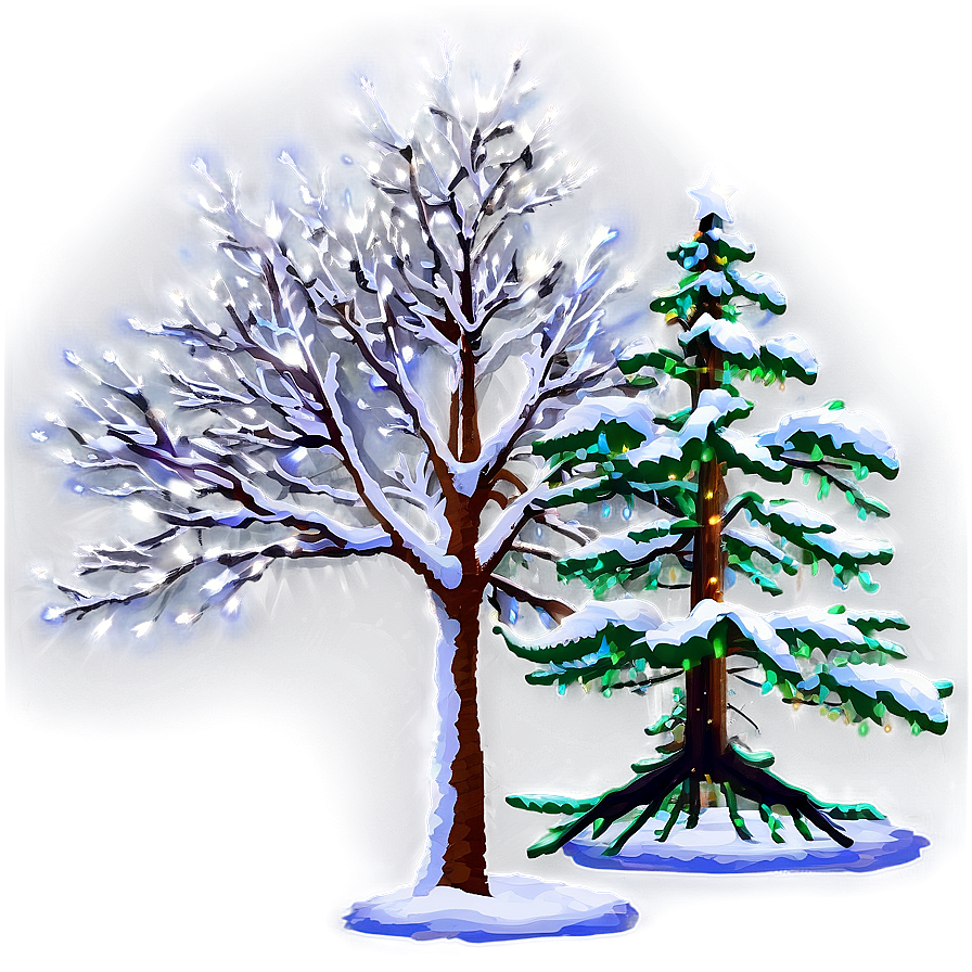 Winter Trees And Christmas Lights Png Noh PNG Image