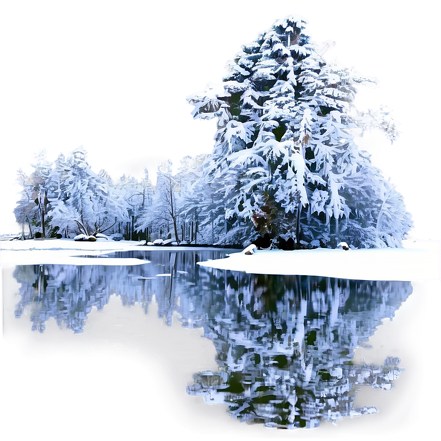 Winter Trees And Frozen Lake Png Maw PNG Image