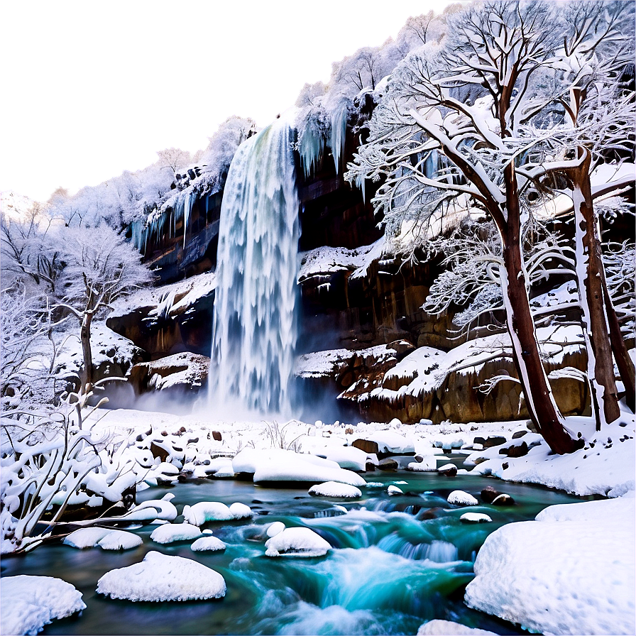 Winter Trees And Frozen Waterfall Png Ota PNG Image