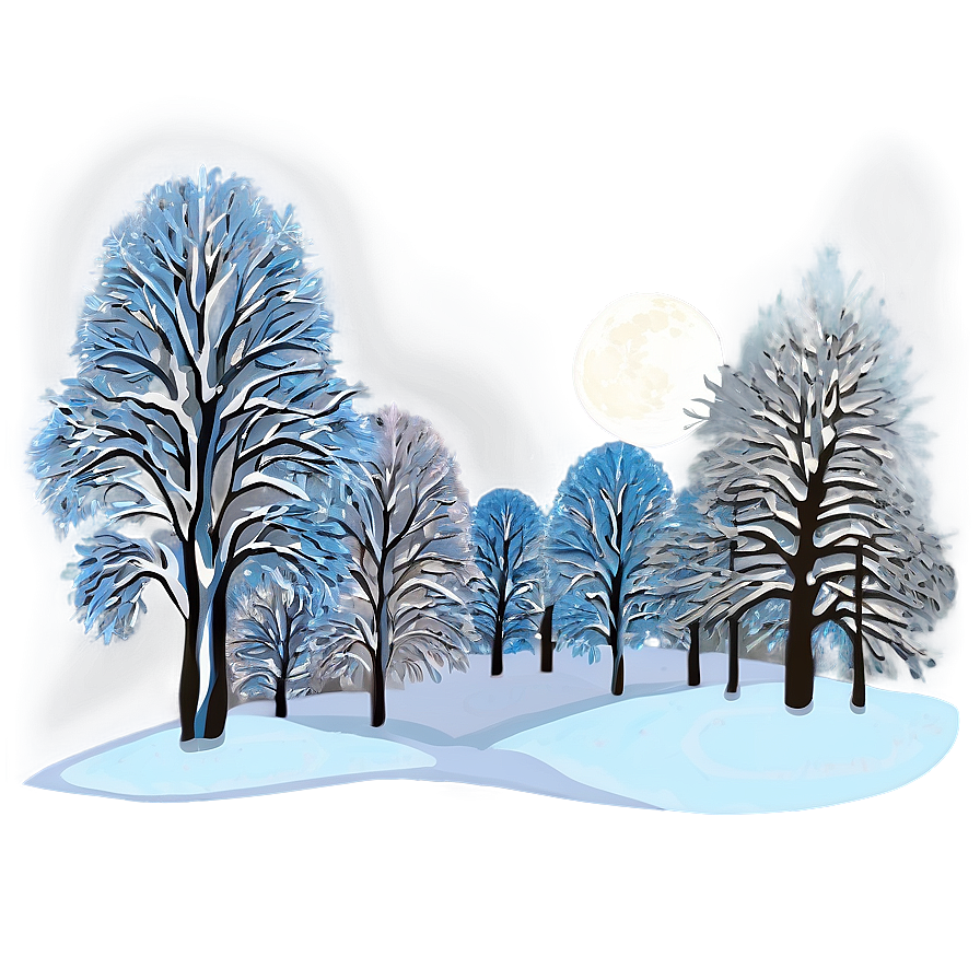 Winter Trees And Full Moon Png 55 PNG Image