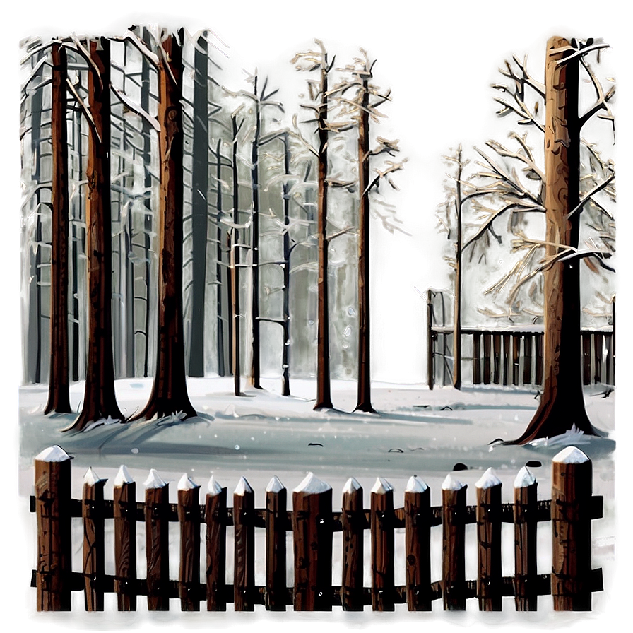 Winter Trees And Wooden Fence Png Qhu70 PNG Image