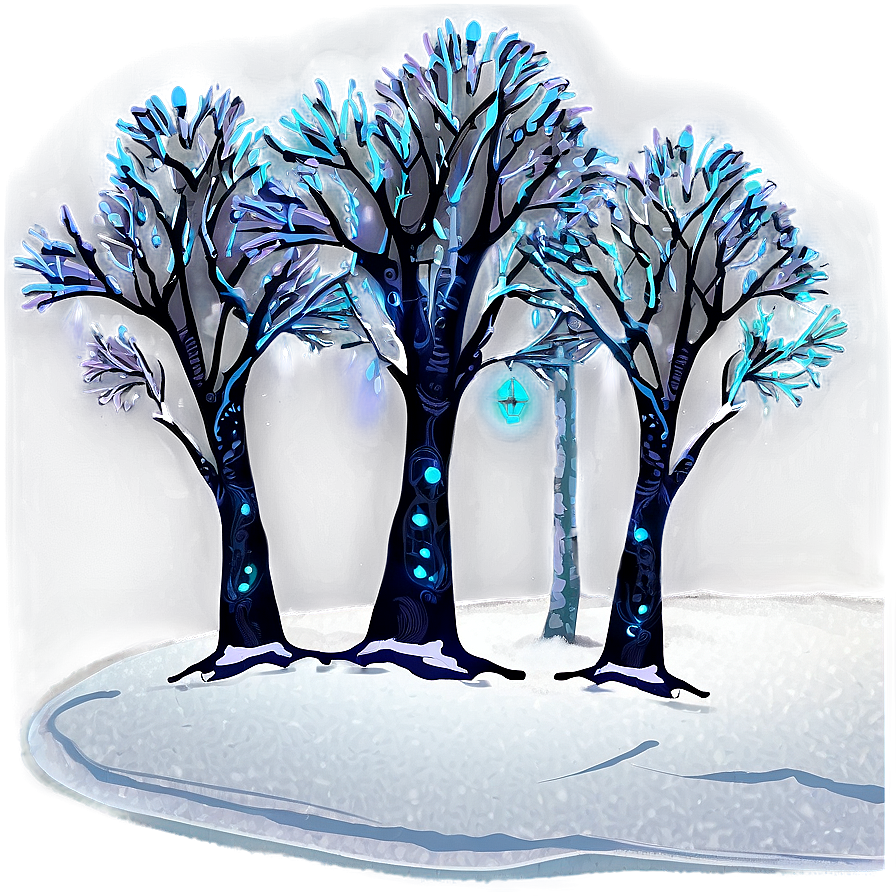 Winter Trees With Glowing Lanterns Png Rrv PNG Image