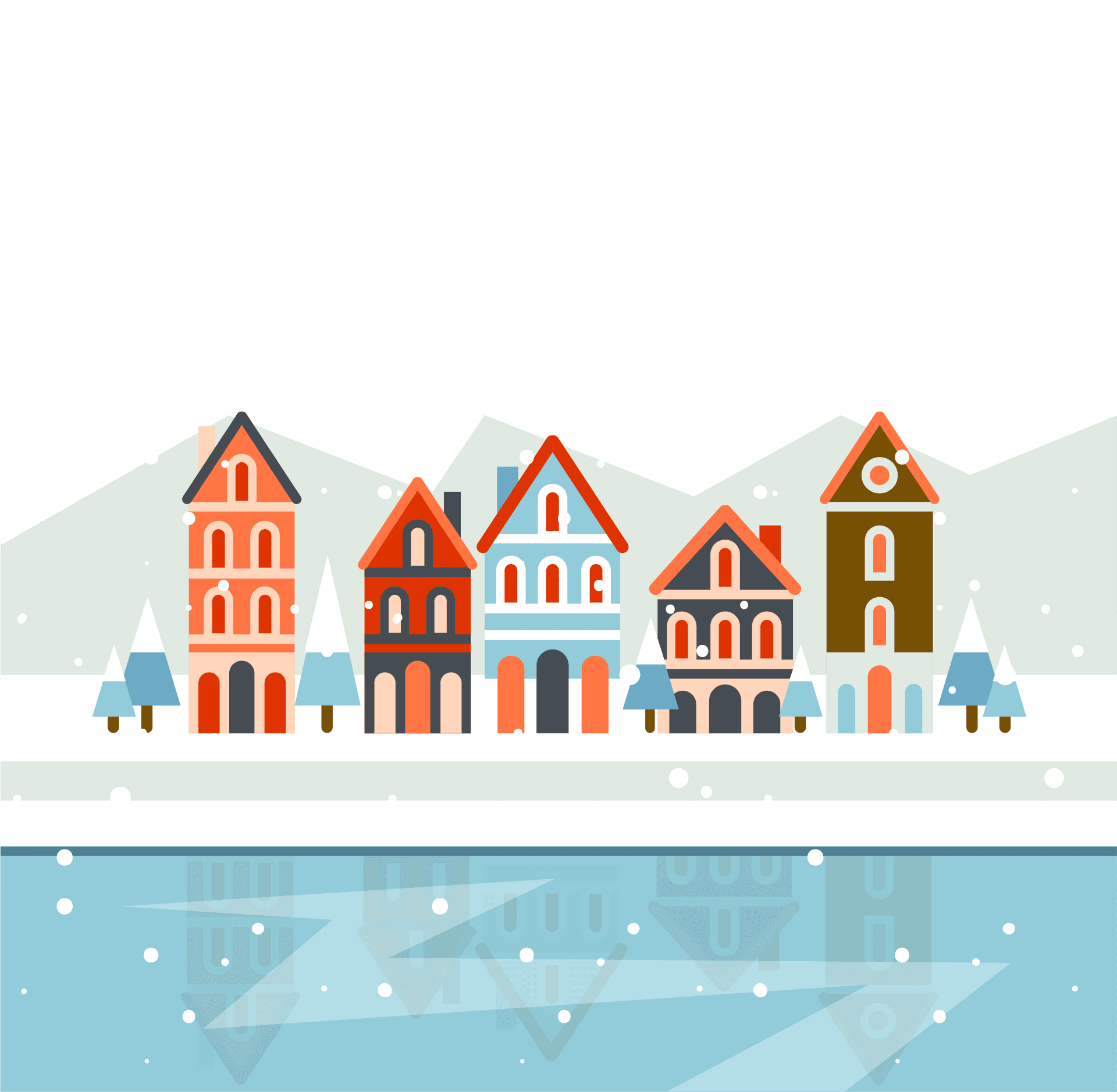 Winter Village Illustration PNG Image