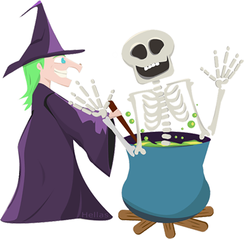 Witchand Skeleton Cooking Potion Halloween PNG Image