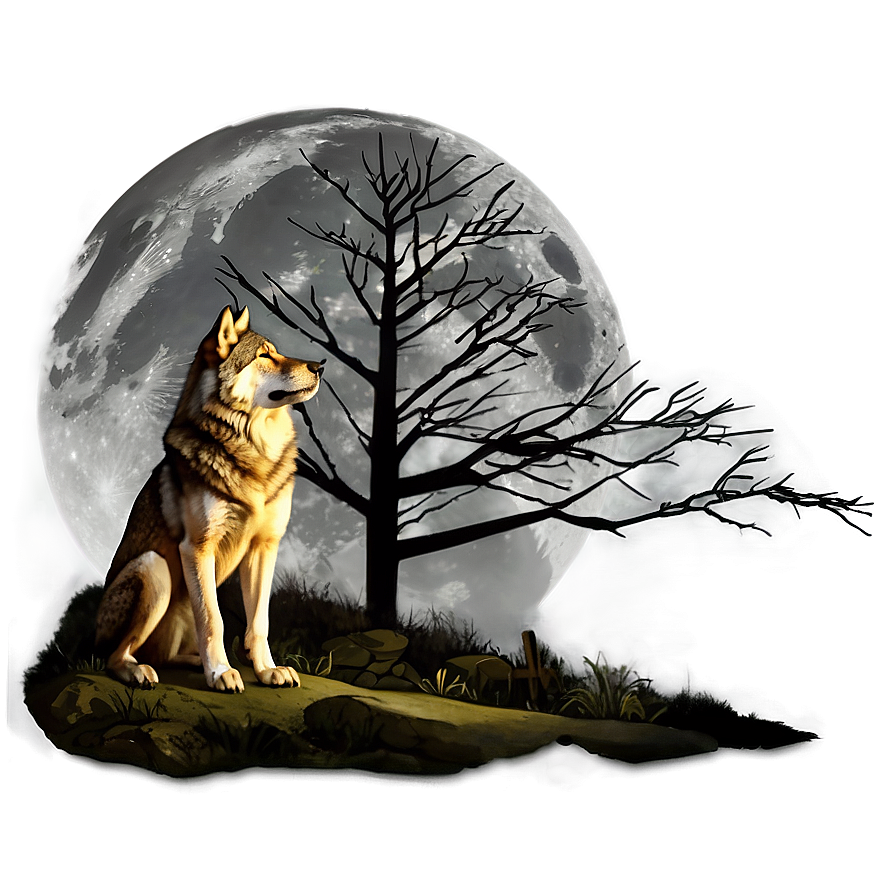 Wolf And Full Moon Night Png 05032024 PNG Image