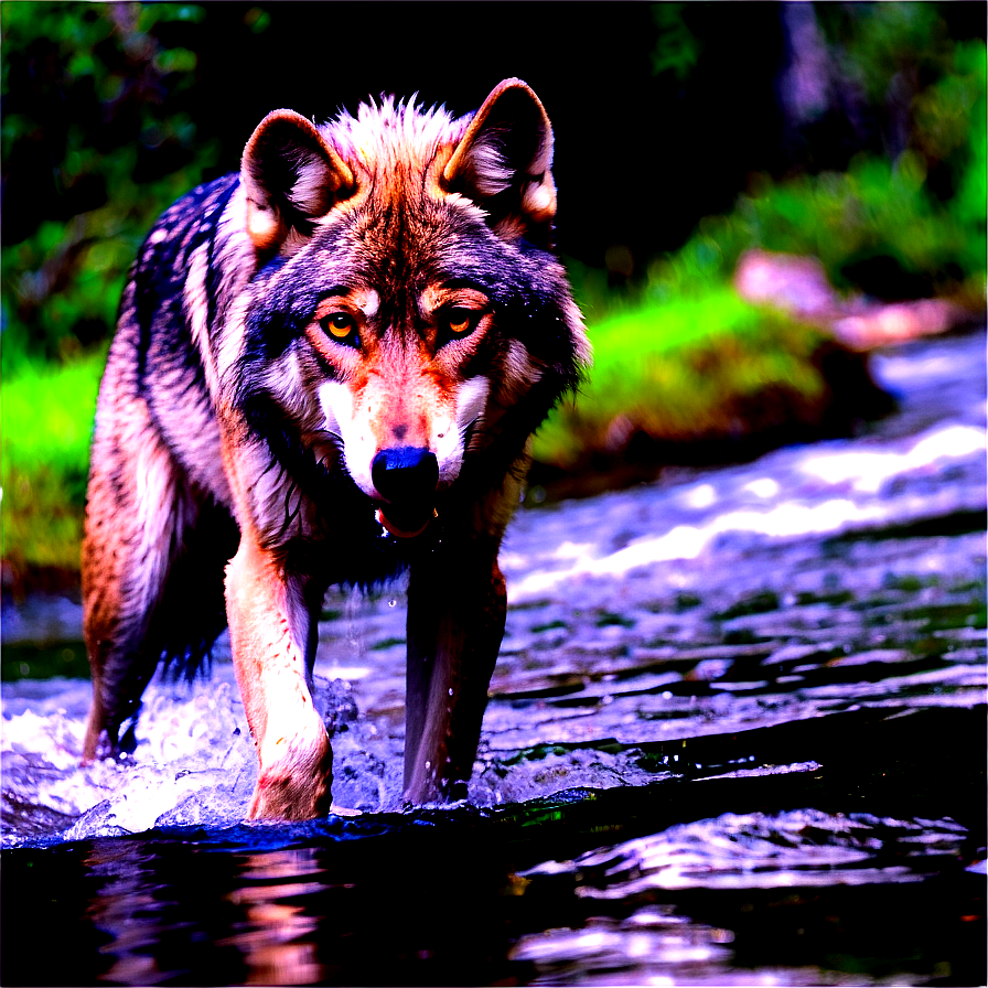 Wolf Crossing River Png Fio PNG Image