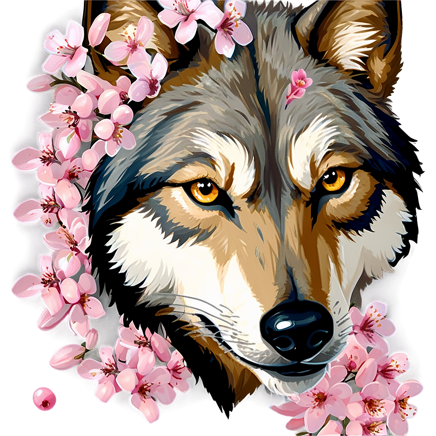 Wolf Face With Cherry Blossoms Png Fbk22 PNG Image