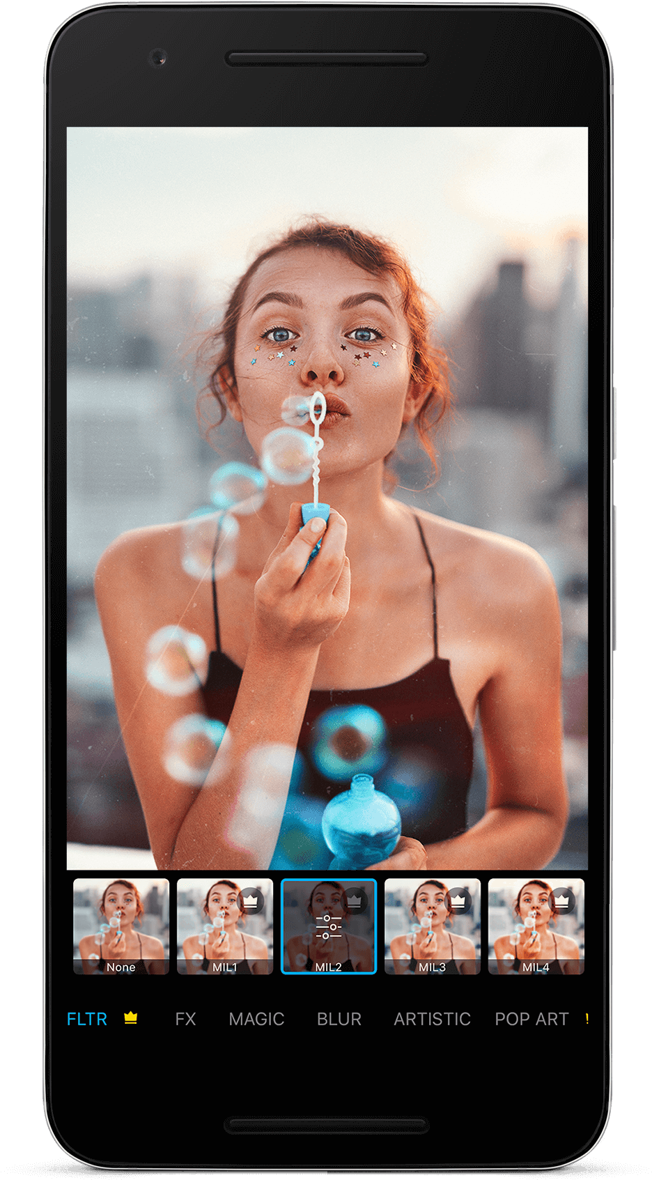 Woman Blowing Bubbles Smartphone Display PNG Image