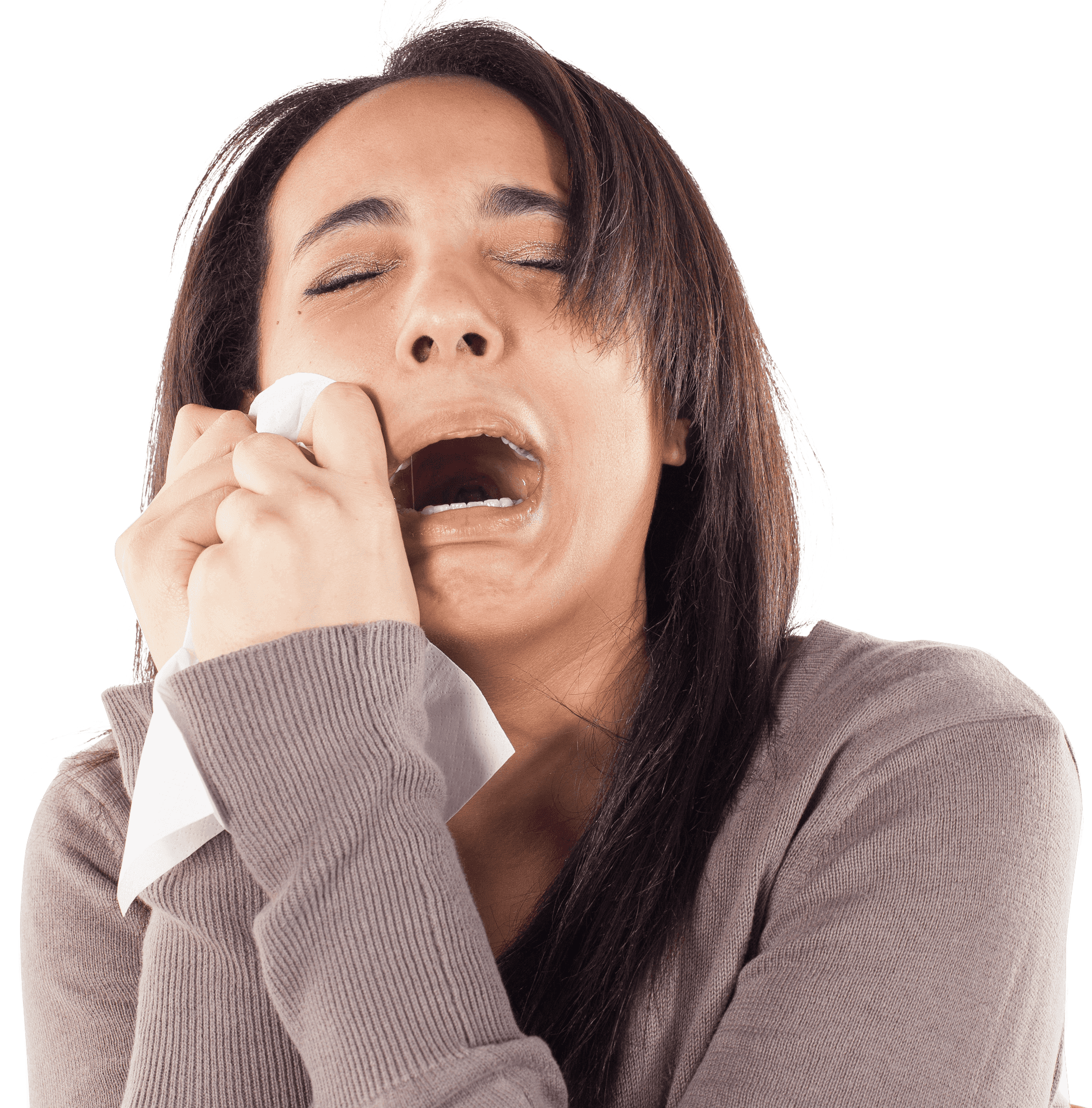 Woman Crying With Tissue PNG Image