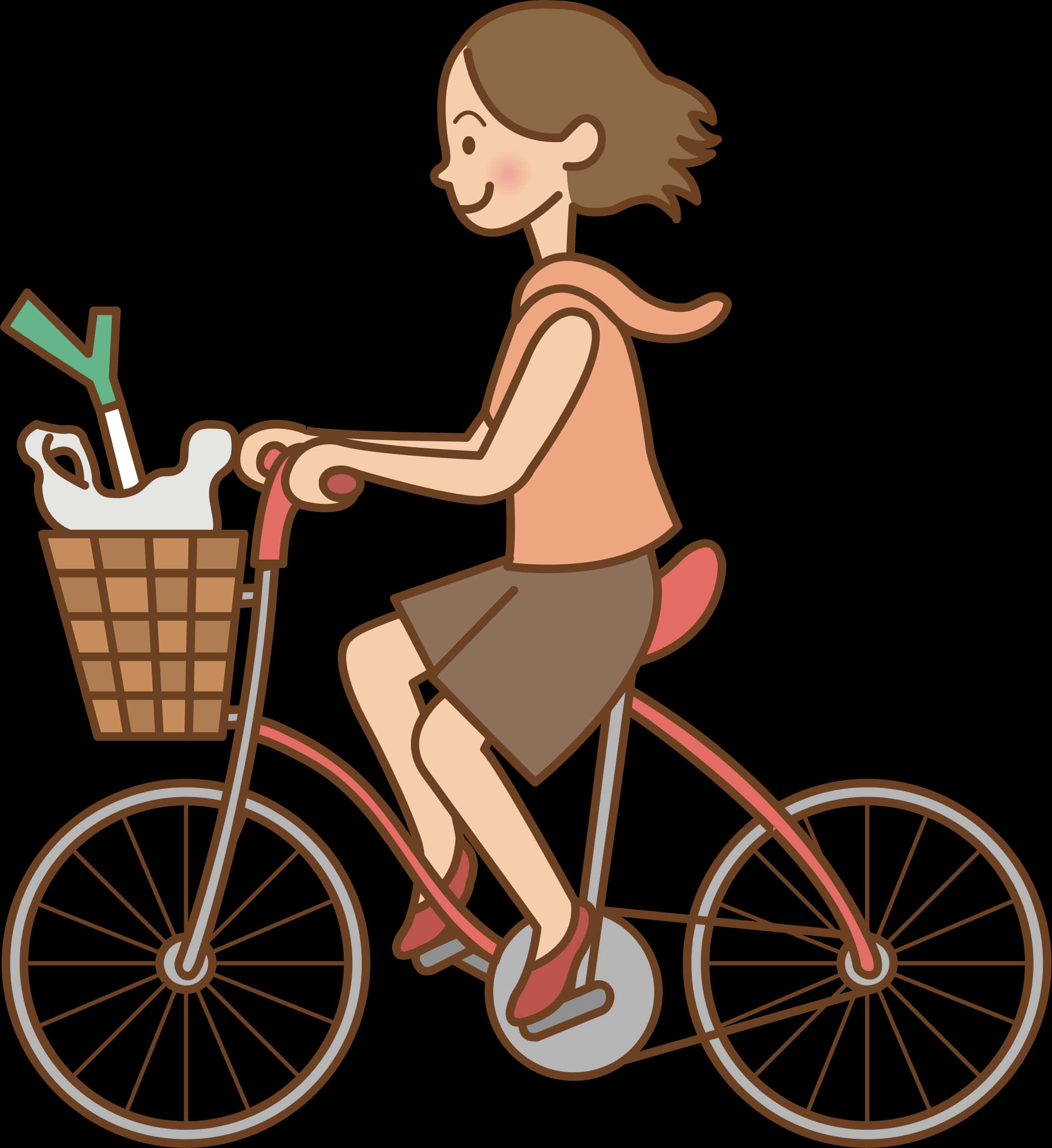 Woman Cyclingwith Groceries PNG Image