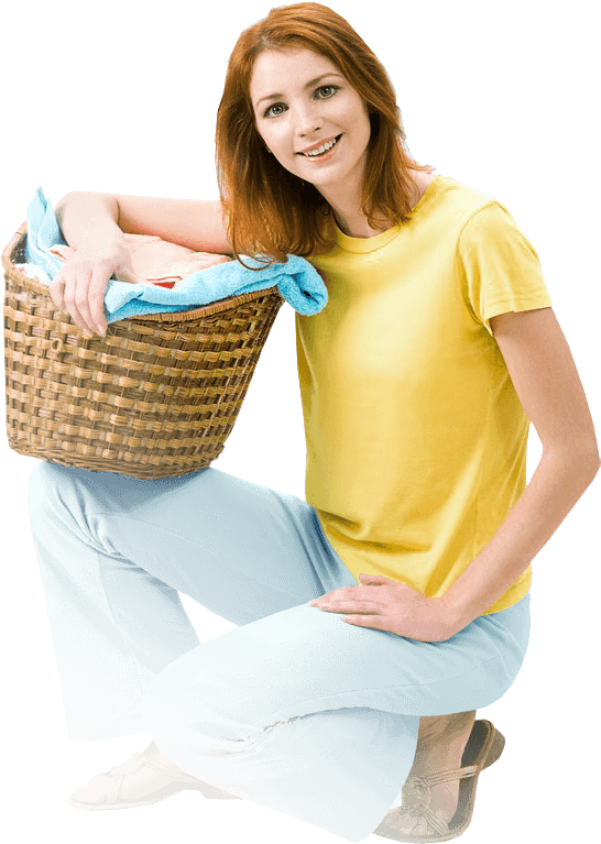 Woman Holding Laundry Basket PNG Image