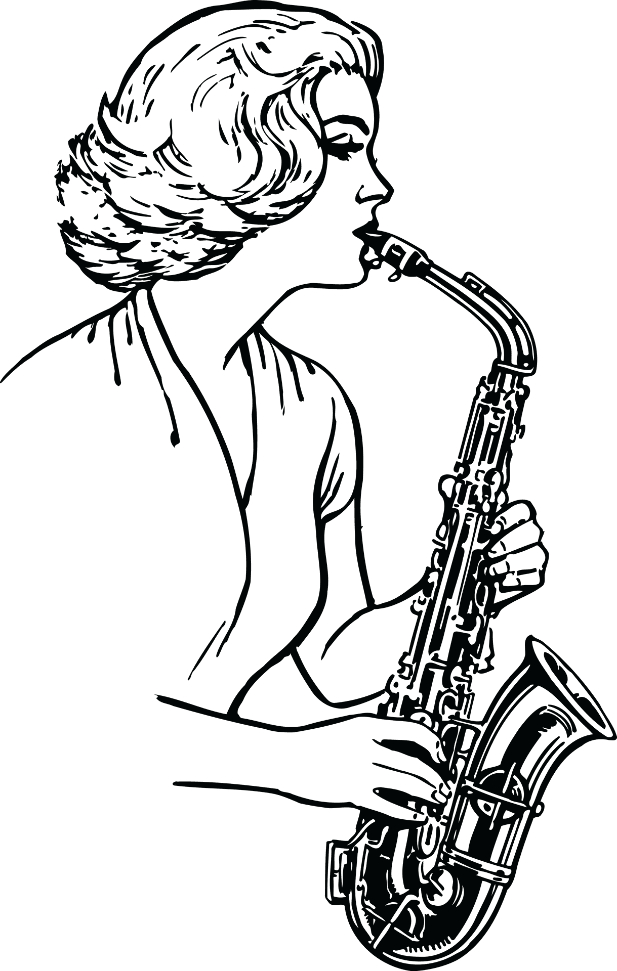 Woman Playing Saxophone Line Art PNG Image