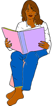 Woman Reading Book Illustration PNG Image